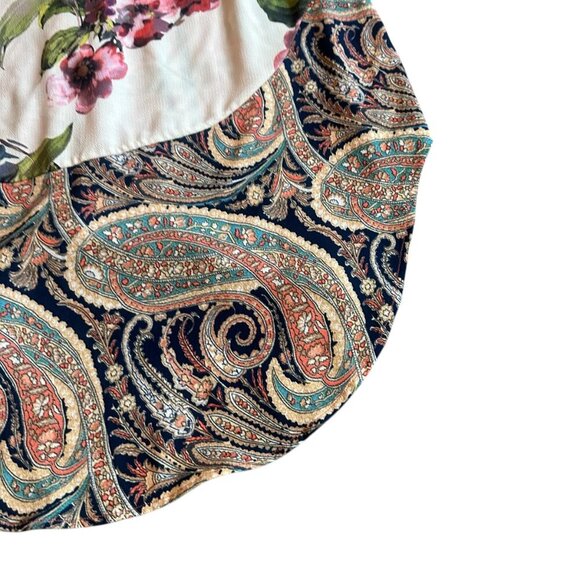 Aratta Silent Journey Plaid Sleeveless Dress Floral Chiffon Back Paisley Flowy - Picture 7 of 12